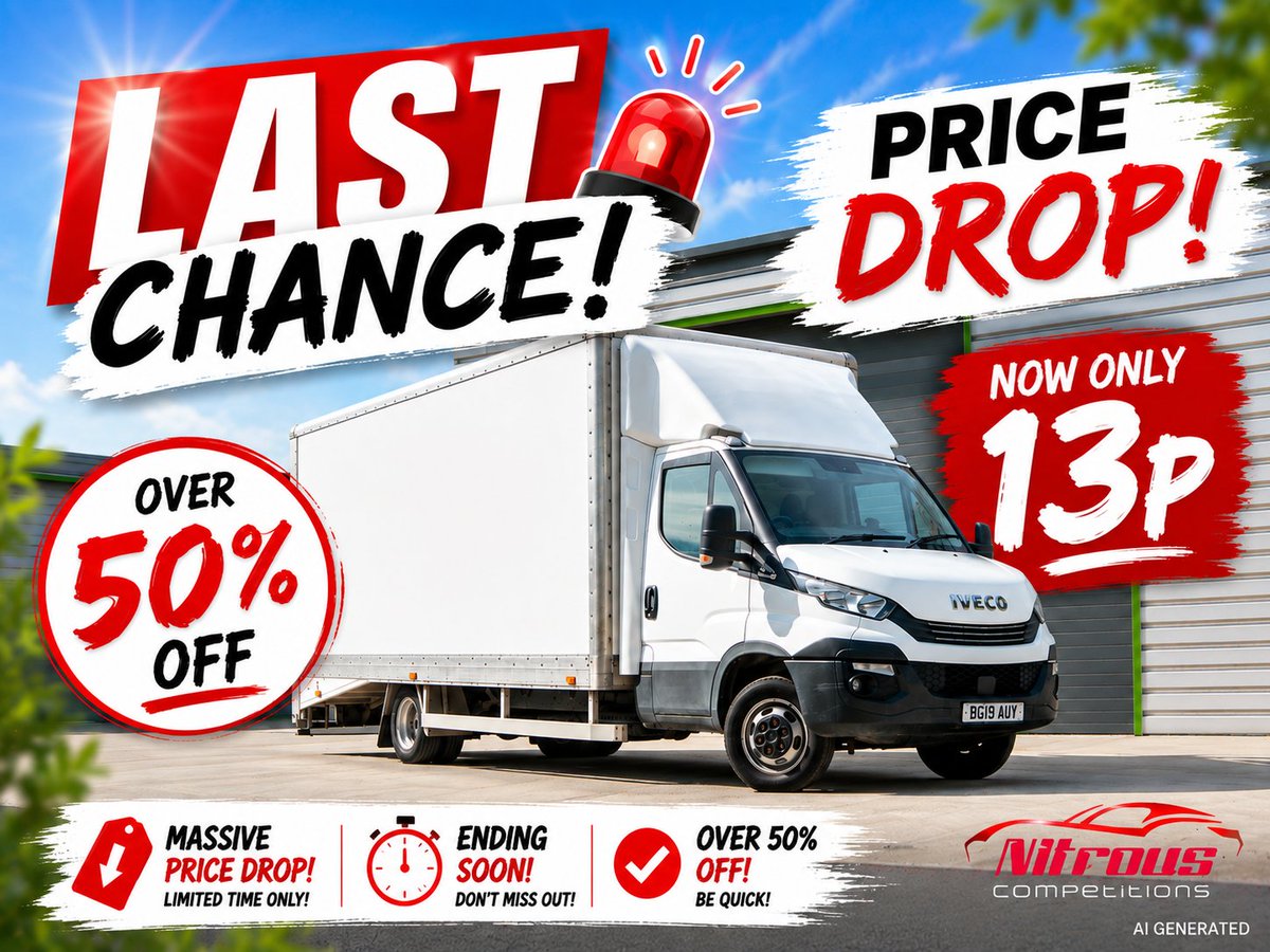 NITROUSCOMPS's tweet photo. 🚨MASSIVE REDUCTION!🚨
The Iveco ending tonight now has over 50% off!😳 It won’t go any lower, so don’t wait around!⏰
Ending TONIGHT! Only 7% sold🤯
Here! 👉 https://t.co/GDJVQrOm9L
#iveco #workervan #manwithavan https://t.co/nRwd55sC8O