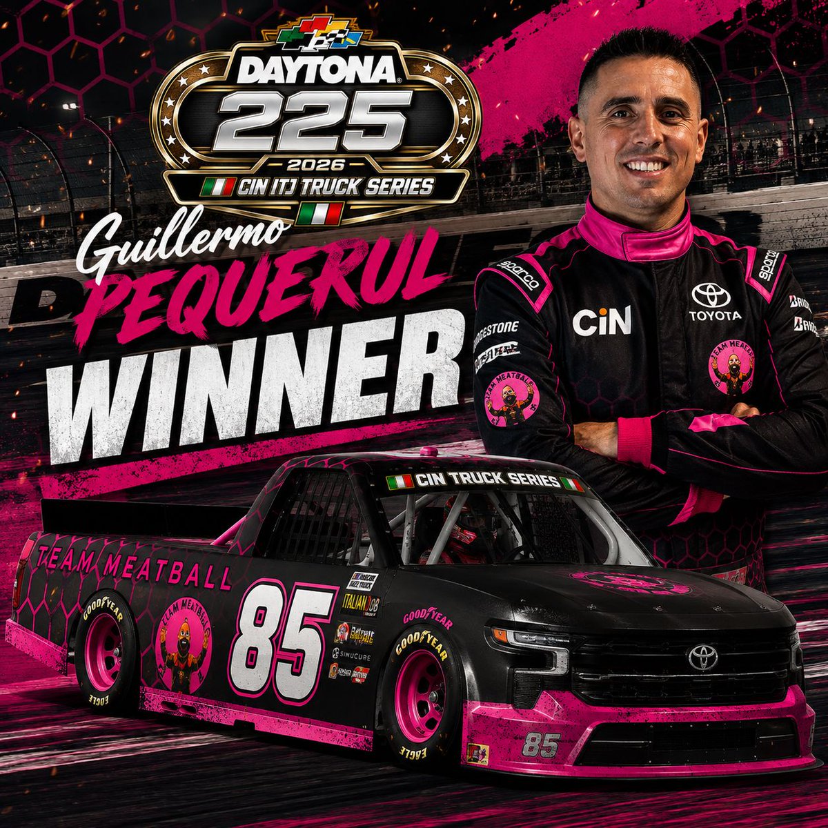 cin_cup's tweet photo. ๐ GUILLERMO PEQUERUL VINCE A DAYTONA! ๐
La CIN ITJ Truck Series 2026-2027 parte nel segno del #85.
๐ Cronaca, risultato e classifica completa nel post-gara su https://t.co/MVsyOdblU0
#CINCup #CINITJTruckSeries #Daytona225 #Daytona #iRacing #SimRacing #GuillermoPequerul https://t.co/5zKbSPQQlS