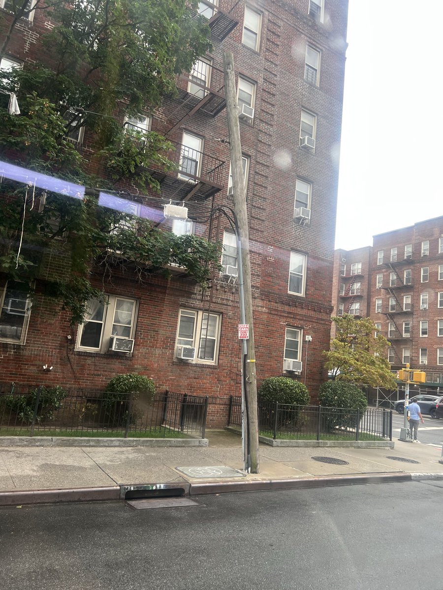 Trostat's tweet photo. @ZohranKMamdani @NYCMayor @nycgov 
This Wood pole is breaking apart in Brooklyn. Humble request to get it inspected and fixed to eliminate any problems. Thank you! 
(It’s at Ocean Ave &amp; Quentin Rd) https://t.co/pHGldrxDrF