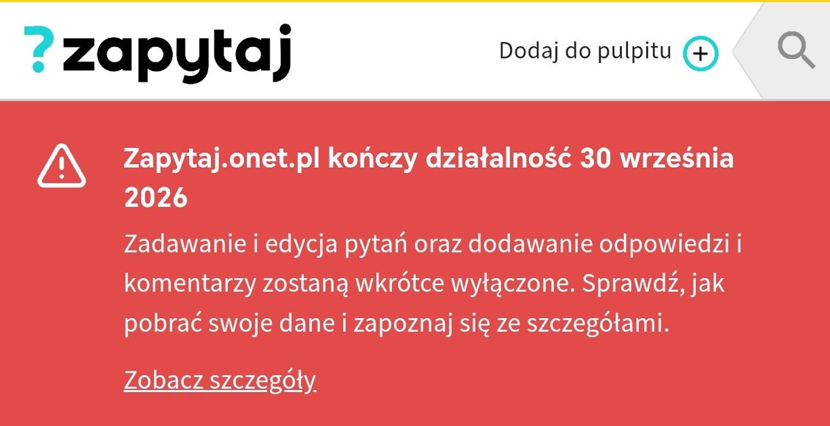 nejvis_pl's tweet photo. Dziś się dowiedziałem, że 
Serwis Zapytaj Onet zostanie zamknięty pod koniec września https://t.co/rIbddmo8mR