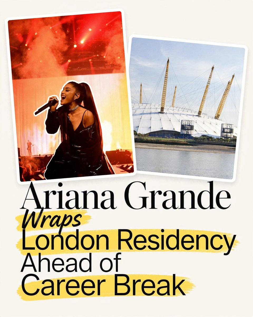 DoyleKauphyj's tweet photo. Ariana Grande has concluded her sold-out 10-night residency at London’s The O2—her first UK performances in seven years. The shows were part of her Eternal Sunshine tour, ahead of her planned break from public life. https://t.co/fjtLltqZ74