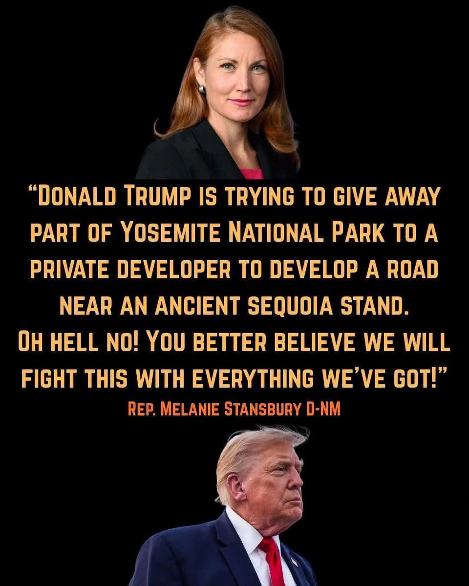 TheDemCoalition's tweet photo. The Trump regime is working on a deal that would transfer a strip of Yosemite National Park to Kingsbarn Realty Capital, a private firm that wants to cut a road through parkland to reach an 83-acre project just outside the boundary.

They are calling it a “land exchange.” It is a giveaway. Once that road is in, the pressure for more private development at the edge of Yosemite only grows.

Yosemite is already under strain from Park Service staffing cuts. Search and rescue, trash, trails, and visitor safety are stretched. Handing parkland to a developer on top of that is the opposite of protecting it.

Congress has been notified. They can stop this.

Tell your Representative and Senators to block any transfer, exchange, or easement that gives Yosemite land to a private developer—and to restore the Park Service staff this park actually needs.

Take action here: https://t.co/COyhr1t6Jn

#ResistTrump