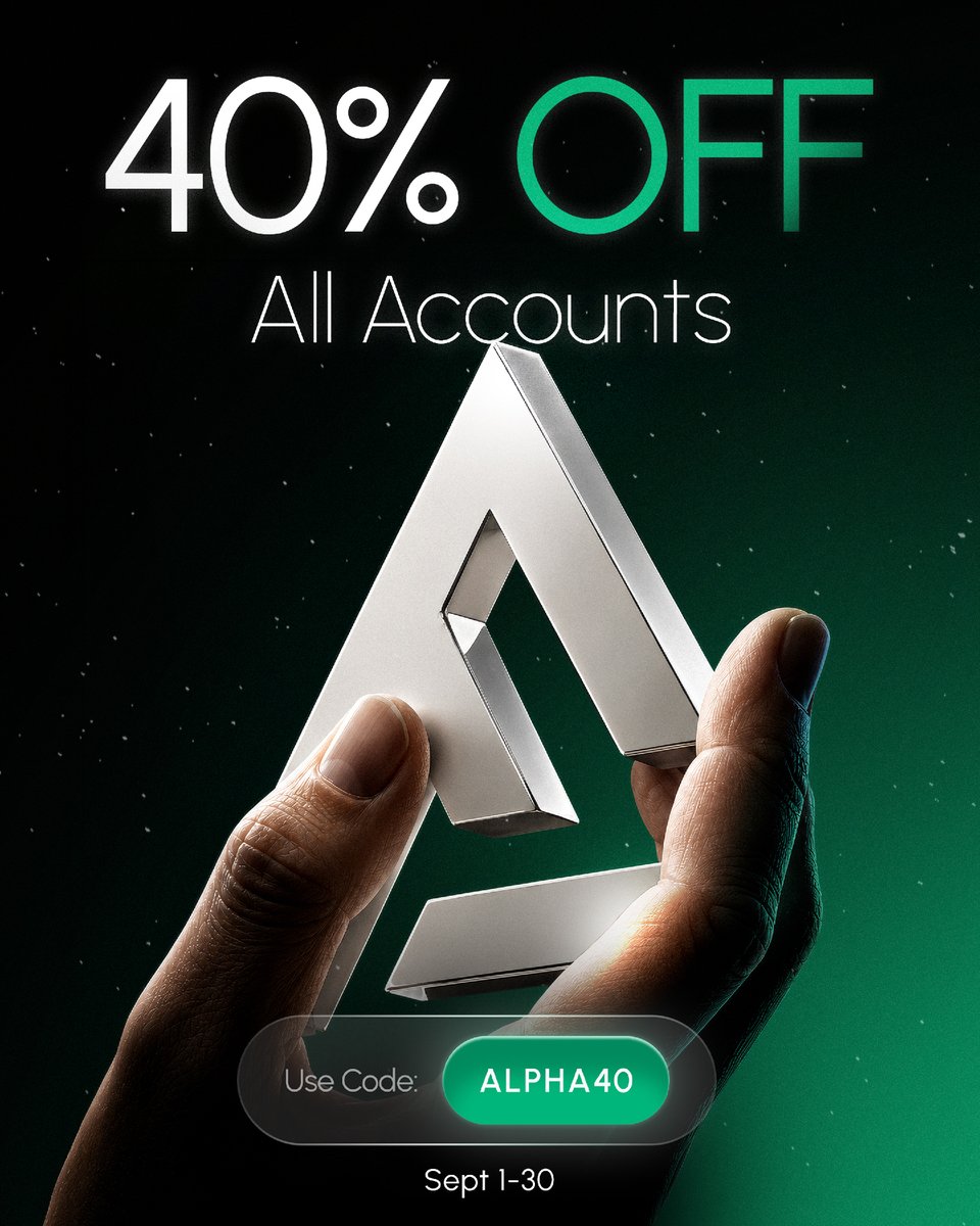 Alpha_Futures_'s tweet photo. 40% off every funded account, all September long 🚨

No exclusions, no catch — just use code ALPHA40 at checkout before it's gone. Valid Sept 1-30. https://t.co/8ZoVBoxRCI