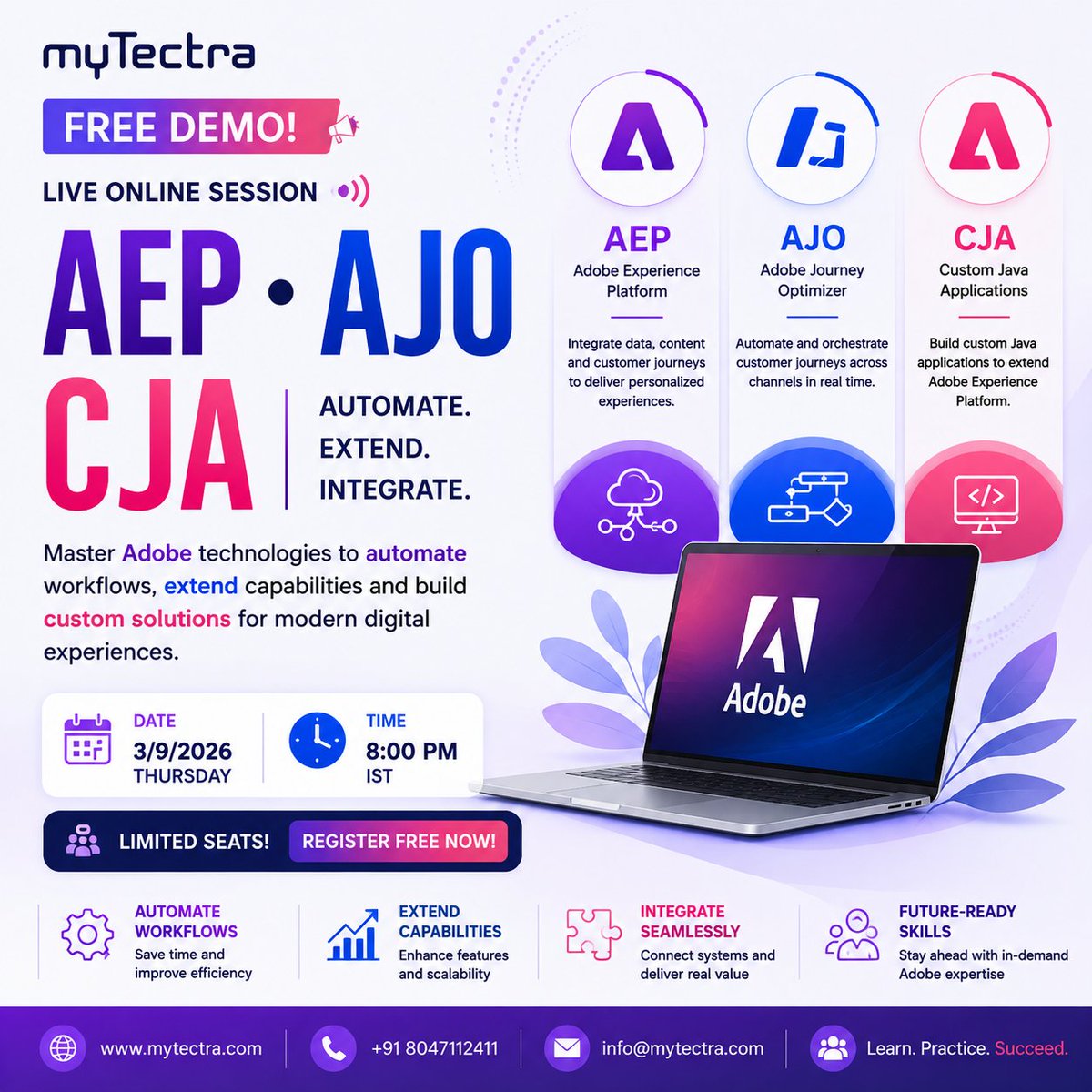 mytectra's tweet photo. 🚀Three powerful Adobe technologies.

Join myTectra’s FREE AEP • AJO • CJA - Demo!

🌐https://t.co/LaNX06aDf3
📞+91 8047112411

#AEP #AJO #CJA #AdobeExperiencePlatform #AdobeJourneyOptimizer #CustomerJourneyAnalytics #AdobeExperienceCloud #FreeDemo #LiveTraining #myTectra #IT https://t.co/k8YFVAUxOw