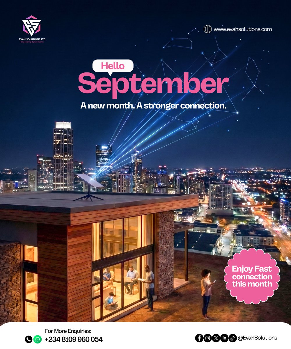 EvahSolutions's tweet photo. Hello, September! 

Keep your work, business, streaming, and everyday life connected with reliable Starlink service from @EvahSolutions.

📞+234 810 996 0054
📍 Enugu | Nationwide delivery &amp; installation

#EvahSolutions #Starlink #StarlinkNigeria https://t.co/scv90tPegP