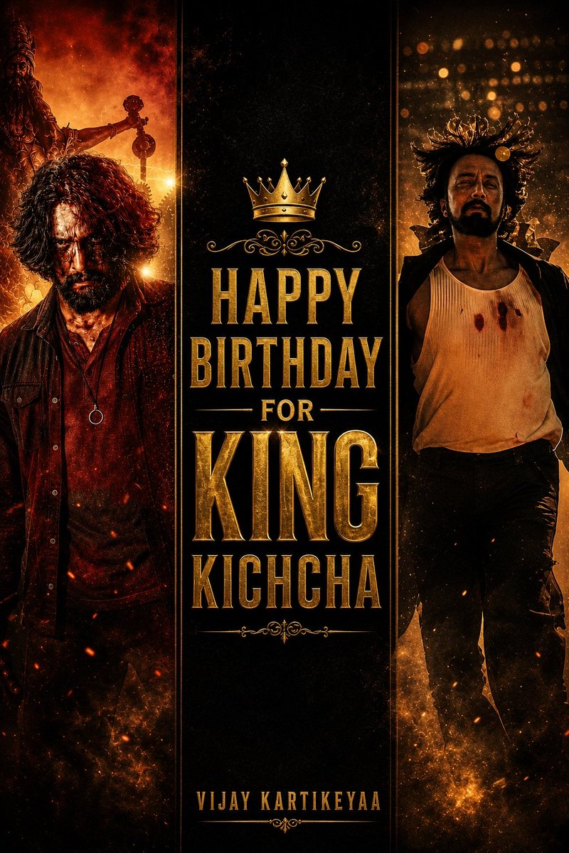VKartikeyaa's tweet photo. 🎂🔥 Happy Birthday to the one and only King Kichcha! 👑❤️

Wishing the legendary actor, incredible performer, and an even greater human being, Kichcha Sudeep, a very Happy Birthday! 🎉

Your talent inspires millions, your humility wins hearts, and your journey continues to make history. ❤️‍🔥

May this year bring you endless happiness, success, good health, and many more unforgettable moments. 🌟

Happy Birthday, King Kichcha! 👑🔥

#HappyBirthdayKichchaSudeep #KichchaSudeep #KingKichcha #Sudeep #Kichcha #HappyBirthday #KannadaCinema #Sandalwood