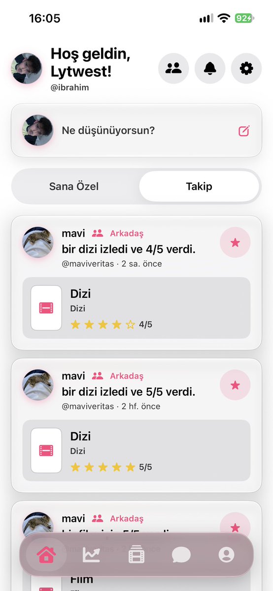 appminelya's tweet photo. Kullanıcılar birbirlerini takip ediyorsa otomatik olarak arkadaş olarak gözükecek. Takip kısmında kullanıcılar arkadaş feed arayüzünü görebilecekler.

Bilgi:
Kullanıcılardan birisi takip etmekten vazgeçerse arkadaşlık sistemi kapanır, ayrıca bir kişiyi engellemek de aynı işlevde. https://t.co/1mt6ukSzHu