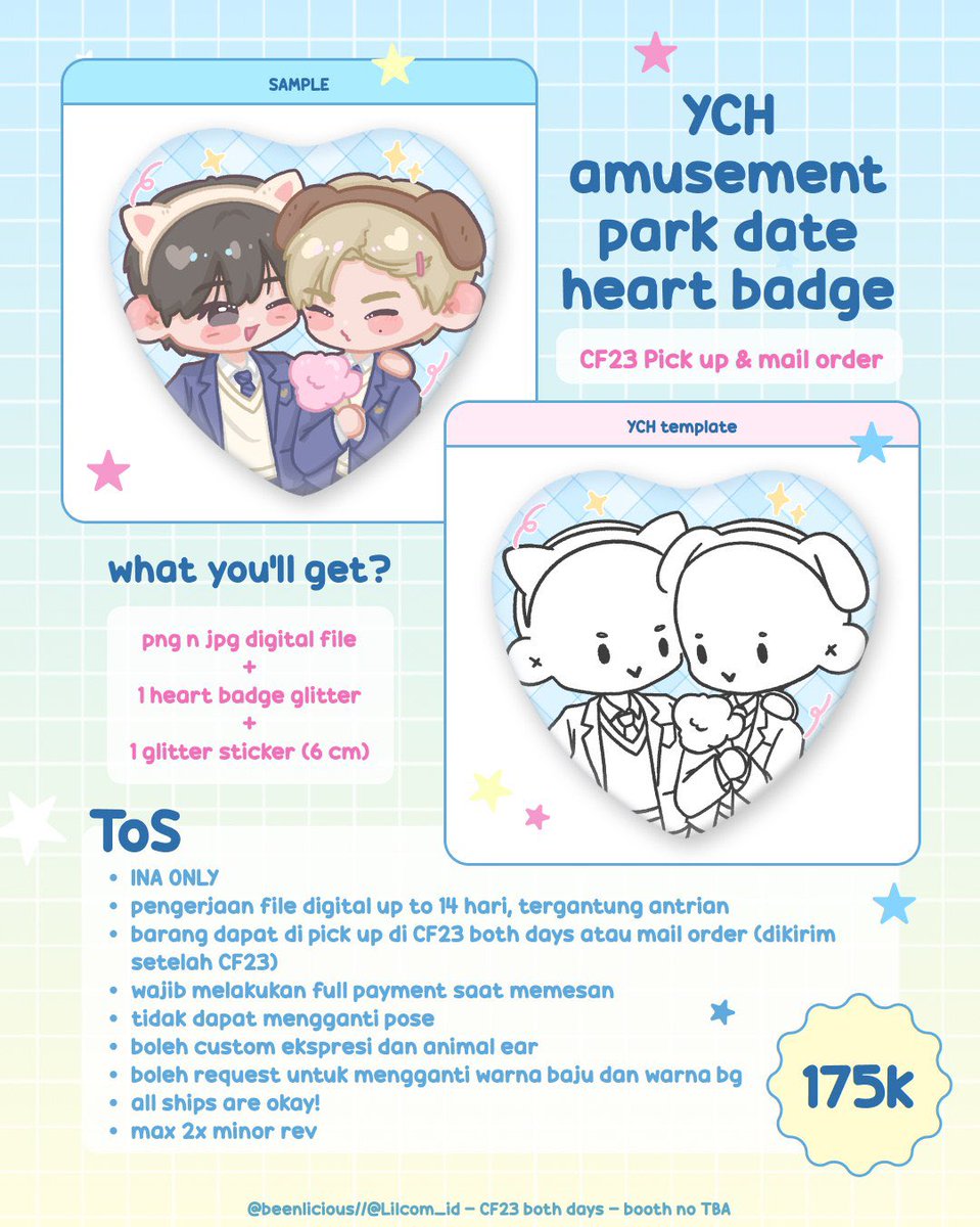 beenlicious's tweet photo. [♡ &amp; ⟳ appreciated!]

hii! aku open YCH couple heart badge commission untuk #CF23 pick up n mail order (˵◝ ⩊  ◜˵マ

🍥 limited slot!
🍥 avail for pick up both days &amp; mail prder

order > dm 💌 (mention after dm!) #comifuro23 #cf23 https://t.co/isZuDq8xtc