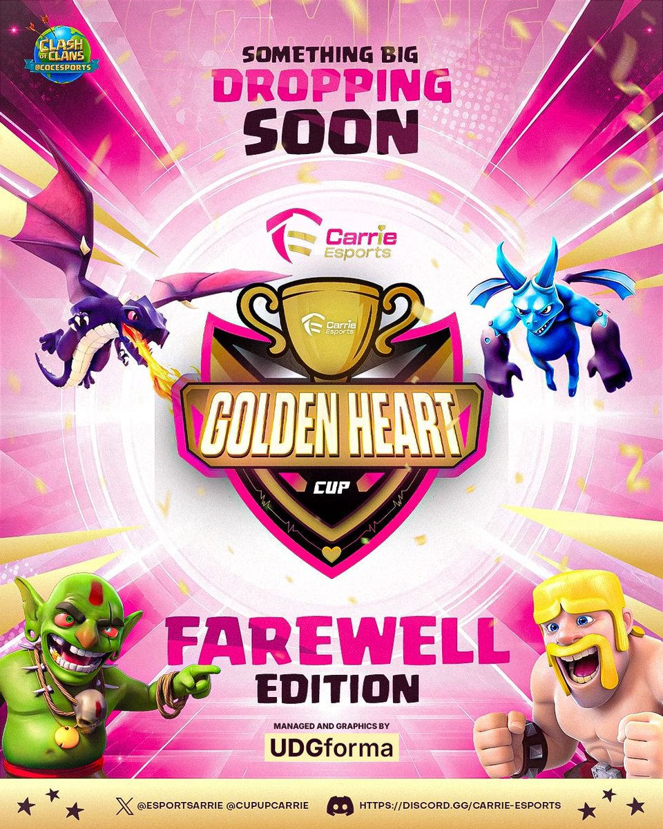 EsportsCarrie's tweet photo. One last time. π
The Golden Heart Cup β Farewell Edition.
Six editions of history close with one final chapter.
Details dropping soon. ππ
#GoldenHeartCup #FarewellEdition
@CupUpCarrie @esports_udg https://t.co/zDms8oRurB