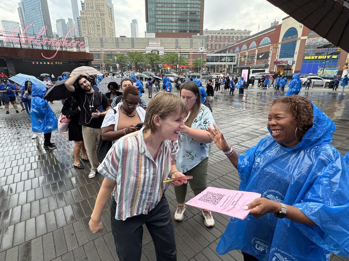 UFT's tweet photo. Kicking off the 2026-27 school year and welcoming thousands of new teachers to our union at Barclays Center 😎 Who Are We?! UFT 🗣️ https://t.co/DIMmdZS4vz