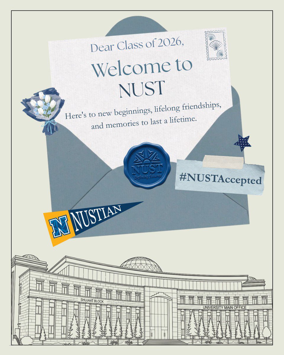 ThisIsNUST's tweet photo. Here’s to the start of something unforgettable!

Welcome to NUST, Batch of 2026. Let the beautiful journey begin 💙

#NUST #NUSTAccepted #DefiningFutures #FreshmenWelcome https://t.co/iztx9QgRtf