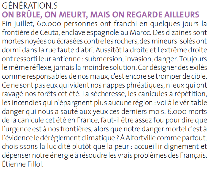 GenerationsAVMA's tweet photo. ⭕ « On brûle, on meurt, mais on regarde ailleurs ».

La tribune du groupe @GenerationsMvt dans le bulletin municipal d'#Alfortville - septembre 2026 ⬇️

@etienne_fillol https://t.co/0RJNo9faho