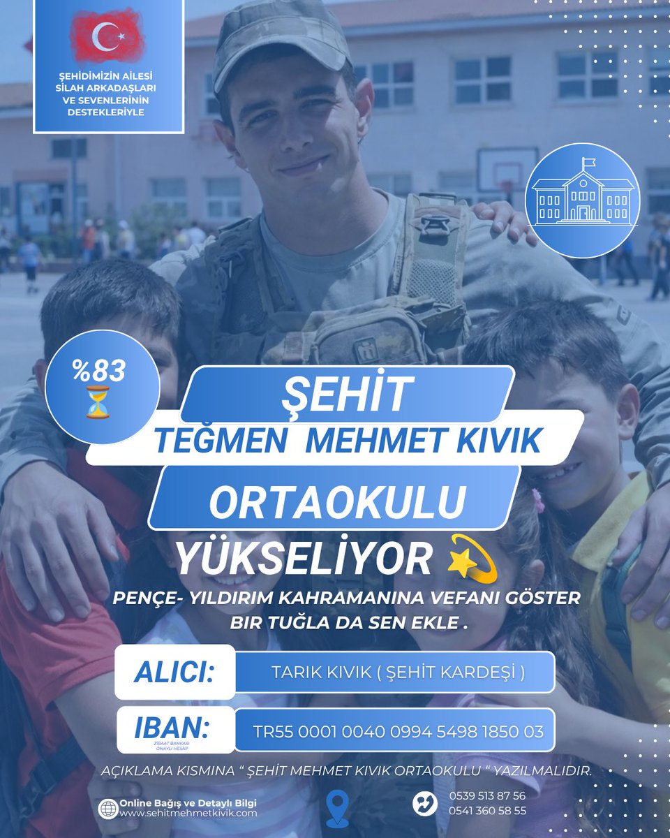tegmenmkivik's tweet photo. Bugün kızmayacağız, küfretmeyeceğiz. Pes etmek mi? hiç mi hiç etmeyeceğiz. Biz şehit düşen kardeşimizin adını yaşatacak, unutturmaya çalışanların da gözüne sokacağız.

Mehmet Teğmen için bir tuğla koyma vakti 🏫🧱🇹🇷🙏

Online Destek:
https://t.co/qAreMaga1Y https://t.co/SNOAB8d645