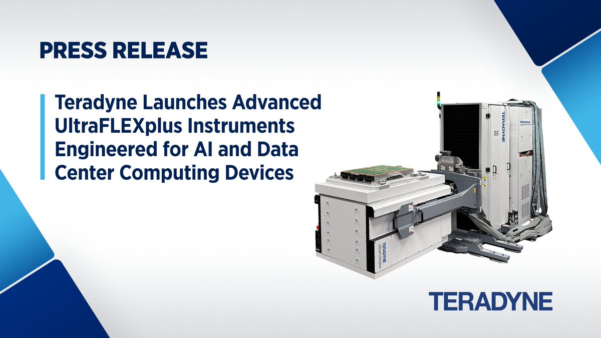 Teradyneinc's tweet photo. 📢 Teradyne introduces three new UltraFLEXplus instruments built for #AI and #datacenter devices, meeting the rising complexity, bandwidth, and power demands of what our customers are building next.

Read the full release to learn more: https://t.co/Ut8iSgAjwz) https://t.co/PyCF3CaI3T