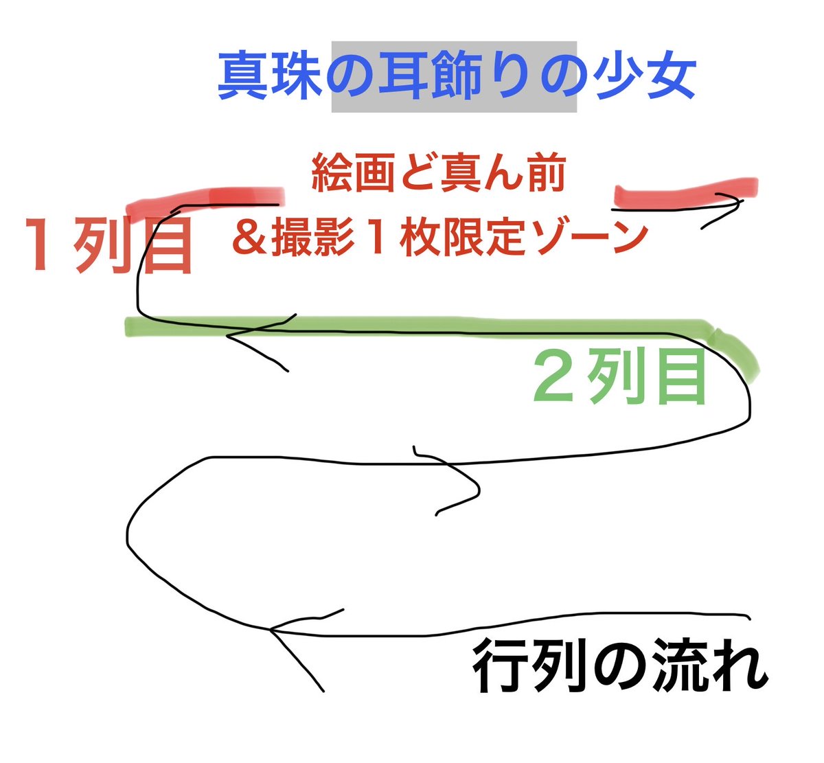 nyfSnY3K's tweet photo. フェルメール展の１列目、2列目問題ですが、少なくとも本日はどちらかを選択しなければならないとかではなく、２列目以降は進行の妨げにならない程度にじっくり観たり写真を撮ったりでき、最後１列目に到達したらさっと鑑賞or写真を１枚撮って捌けていく感じでした。２列目以降でも綺麗に写真撮れた https://t.co/EH66mRvvA3