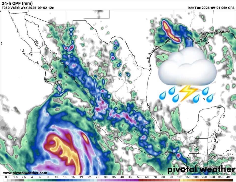 InfoMeteoro's tweet photo. ✅PRONÓSTICO MARTES 1/SEP/2026 

⚠️“Inicia el #Otoño Meteorológico con intensas lluvias y tormentas en estados de la Sierra Madre Occidental, centro, sur y occidente…”

⛈️LLUVIAS/TORMENTA C/GRANIZO⬇️

🔴EVENTOS MÁS INTENSOS🔴
-Son, Sin, Dgo, Nay, Jal, Mich, Gto, Qro, Hgo, EdoMex, CDMX, Mor, Pue, Tlax, Oax

🟡EVENTOS AISLADOS FUERTES
-BCS, Chih, Coah, NL, Tamps, Zac, Ags, SLP, Col, Gro, Ver, Tab, Chis, Camp, Yuc, QRoo

🌡️AMBIENTE DIURNO☀️
🔥41-46ºC Coah, NL, Tamps, Tab, Chis, Camp, Yuc, QRoo
🥵36-40ºC noroeste, norte, noreste, sureste
😅30-35ºC Pacífico, oriente
😅25-30ºC Occidente
😌15-25ºC Altiplano (Bajío-Valle de Méx)

⚠️🌬️RÁFAGAS DE VIENTO km/h
35-60 en zonas de tormenta, sin descartar mayores
