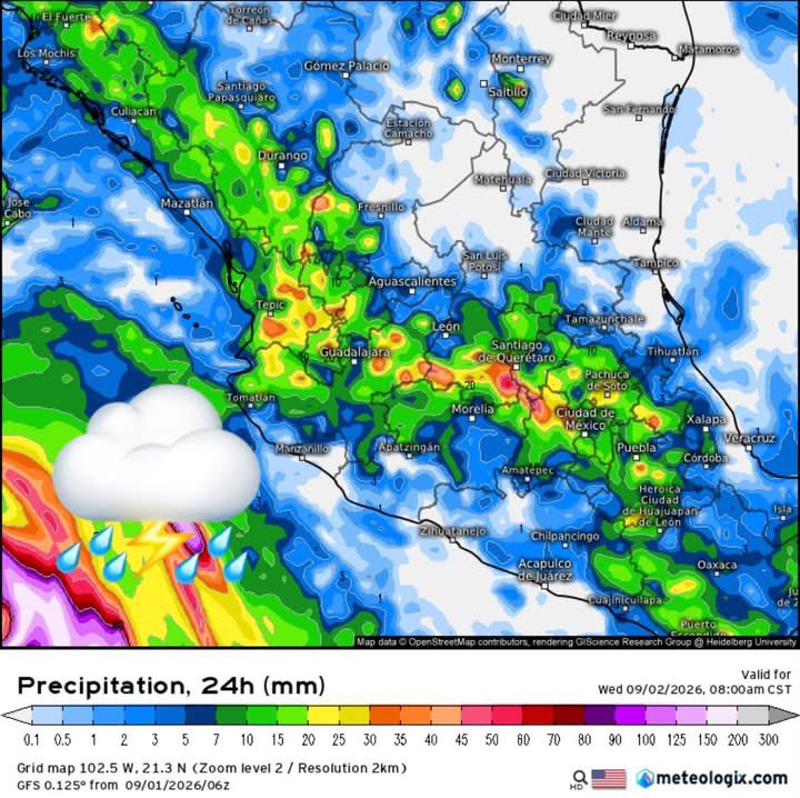 InfoMeteoro's tweet photo. ✅PRONÓSTICO MARTES 1/SEP/2026 

⚠️“Inicia el #Otoño Meteorológico con intensas lluvias y tormentas en estados de la Sierra Madre Occidental, centro, sur y occidente…”

⛈️LLUVIAS/TORMENTA C/GRANIZO⬇️

🔴EVENTOS MÁS INTENSOS🔴
-Son, Sin, Dgo, Nay, Jal, Mich, Gto, Qro, Hgo, EdoMex, CDMX, Mor, Pue, Tlax, Oax

🟡EVENTOS AISLADOS FUERTES
-BCS, Chih, Coah, NL, Tamps, Zac, Ags, SLP, Col, Gro, Ver, Tab, Chis, Camp, Yuc, QRoo

🌡️AMBIENTE DIURNO☀️
🔥41-46ºC Coah, NL, Tamps, Tab, Chis, Camp, Yuc, QRoo
🥵36-40ºC noroeste, norte, noreste, sureste
😅30-35ºC Pacífico, oriente
😅25-30ºC Occidente
😌15-25ºC Altiplano (Bajío-Valle de Méx)

⚠️🌬️RÁFAGAS DE VIENTO km/h
35-60 en zonas de tormenta, sin descartar mayores