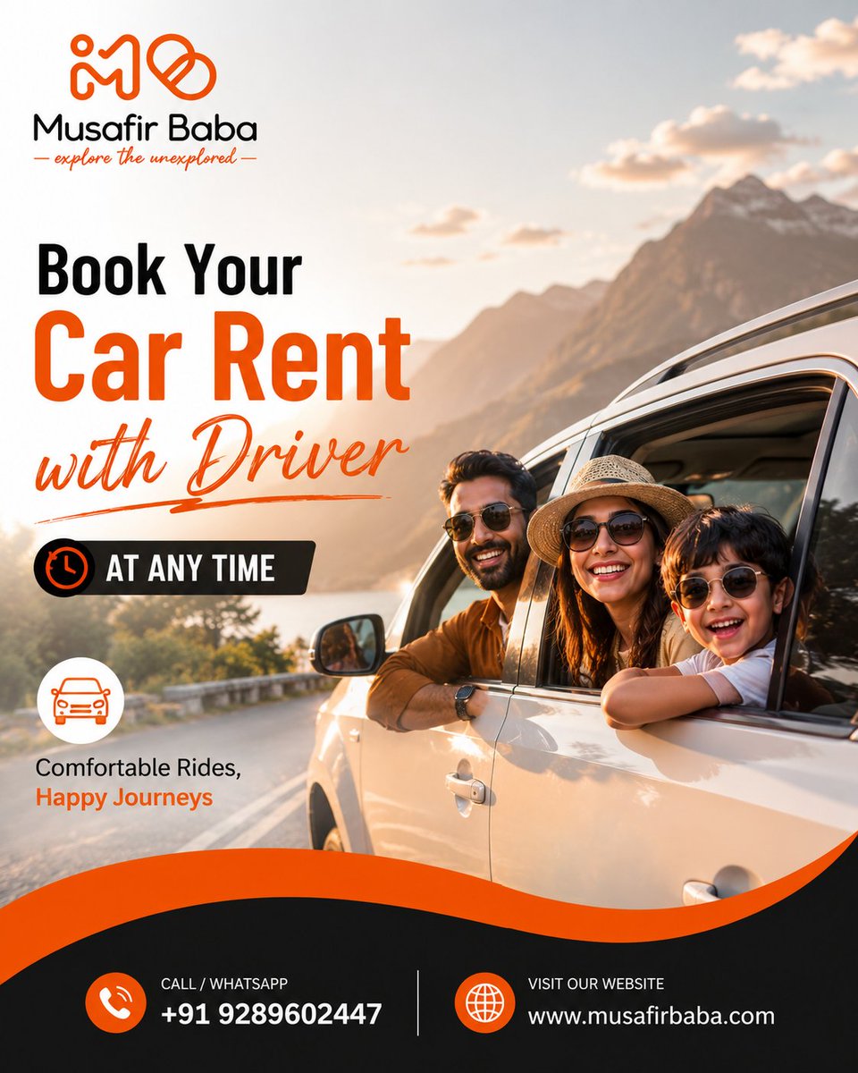 itsmusafirbaba's tweet photo. Travel comfortably. Arrive happily.
MusafirBaba makes every journey easier with reliable cars and experienced driversβperfect for city rides, airport transfers, family trips, and outstation travel.
π +91 9289602447
π https://t.co/WkDB4xca2E
#MusafirBaba #CarRentalWithDriver https://t.co/av1HLx0ykk