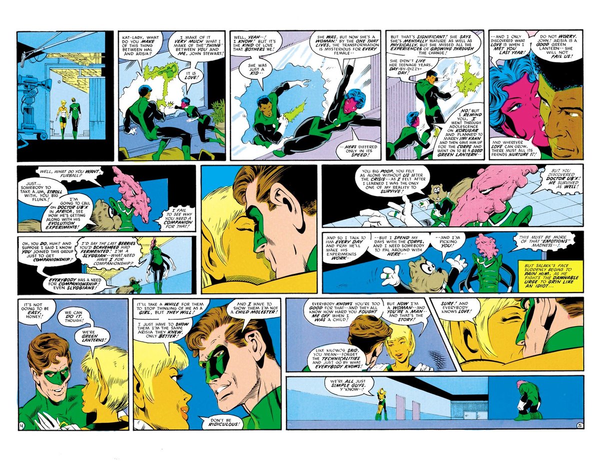619_tr's tweet photo. @New_God3 The Hal one looks bad because its out of context. Hal was written to date Arisia after she was physically and mentally aged up. The reason Hal was written to say I have to prove I'm not a child molester because he needed to explain the age up to his JL pals on Earth. https://t.co/9d68oWiy6F