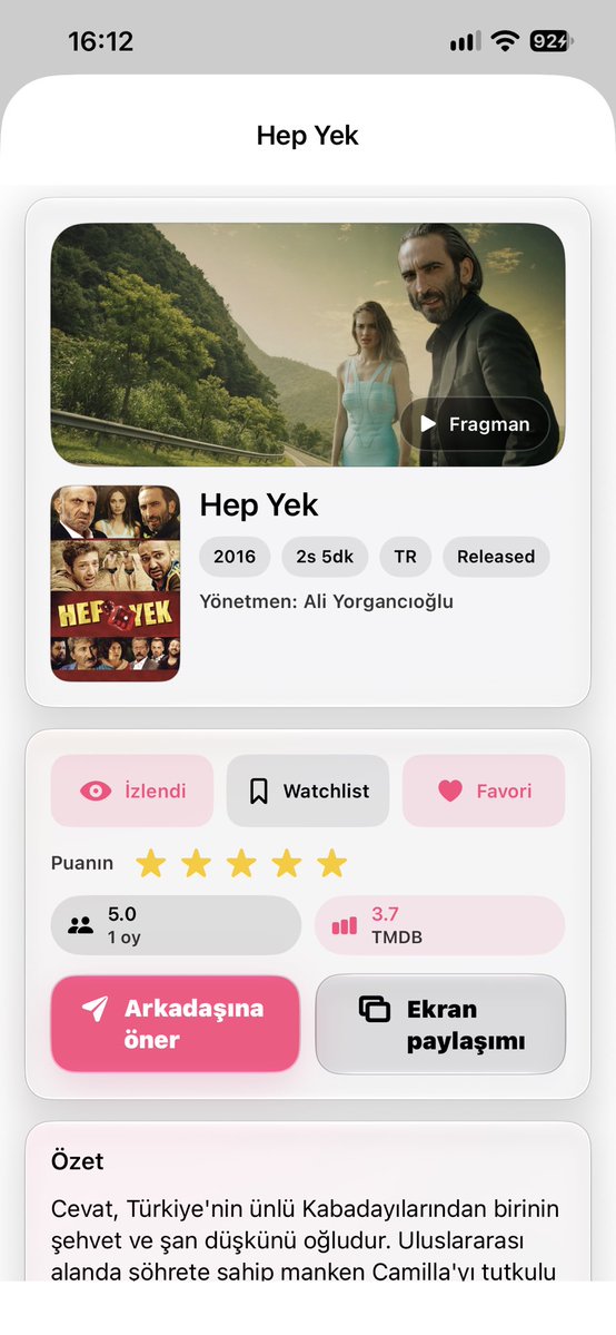appminelya's tweet photo. Kullanıcılar standart ya da akıllı arama ile film/dizi arayabilir. İlgili şeyi izlediyse izlendi seçerek izlediği günü kaydedebilir, puanlama ve beğeni yapabilir. 

İlgili film/diziye ait kadroyu, kadrodaki oyuncuya tıklayarak diğer projelerine de bakabilir, yorumlar yapılabilir. https://t.co/yYUjtoTqay