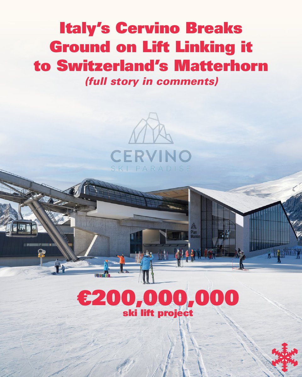 SnowBrains's tweet photo. 💸🏔️ With a planned budget of €200 million, the massive project will help broaden international tourists' appeal to stay on the Italian side of the Matterhorn Ski Paradise. 🇨🇭🚠🇮🇹 Investors know what a big difference this new lift system will make, hence their willingness to invest in a ski lift project with a budget more akin to that of a fighter jet. 😵