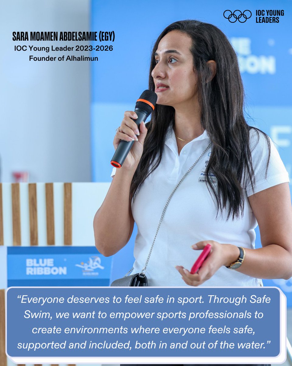 iocyoungleaders's tweet photo. 🏊‍♀️ Making sport safer, in and out of the water.

IOC Young Leader Sara Moamen Abdelsamie 🇪🇬 launched Safe Swim through Alhalimun, bringing the sports community together to strengthen safeguarding and make safer sport a shared responsibility. 💙

#SafeSport #LeadershipDevelopment https://t.co/uAX58NGuDl