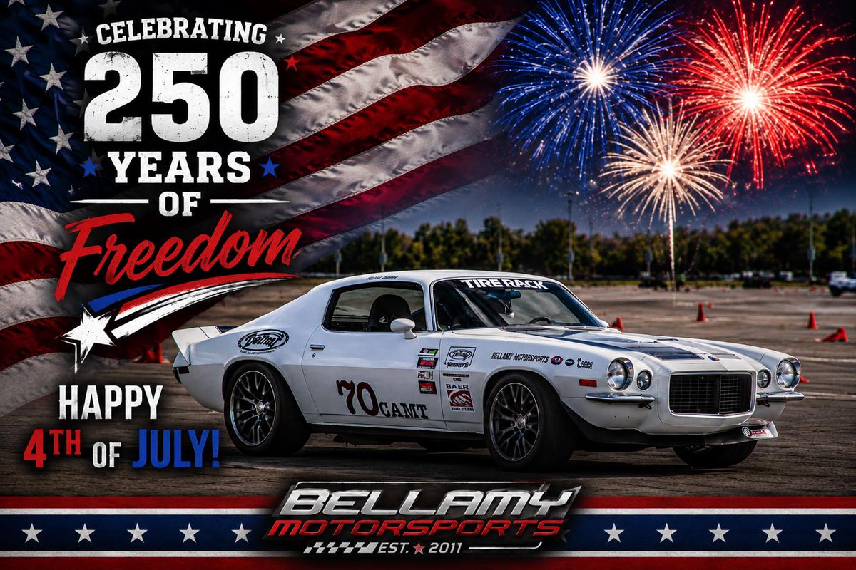 RochelBunrep3's tweet photo. Happy Independence Day from Bellamy Motorsports! Today, we celebrate 250 years of freedom and honor those whose courage and sacrifice built and protected this great nation. We’re grateful for the freedom to pursue our passion, compete with friends, https://t.co/SmQJgSWAQ6