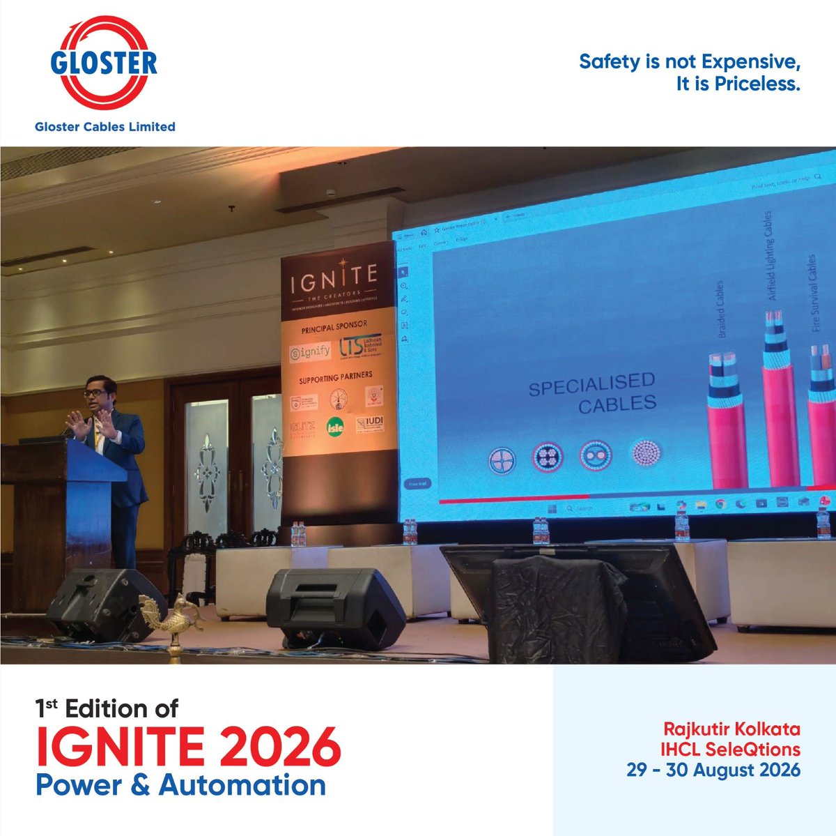 Vinay26426532's tweet photo. Gloster Cables was proud to be a co-sponsor of Ignite, held on 29th &amp; 30th August at Rajkutir, IHCL. With insightful sessions on Power Automation and AI, the event brought together electricians, architects, students and OEMs.

#Ignite2026
#GlosterCables #cablesandwires https://t.co/OezDQIqAdr