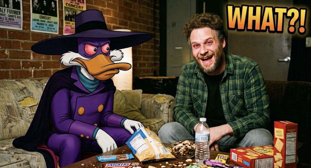 forgedinstory's tweet photo. Seth Rogen is rebooting Darkwing Duck, and Disney isn’t bringing back Jim Cummings. 💩

 I enjoyed TMNT: Mutant Mayhem, but handing Rogen the keys to another family-friendly property feels like a terrible idea. Who asked for this? 😐

#DarkwingDuck #DisneyPlus #SethRogen https://t.co/Gp4CEOKFPh