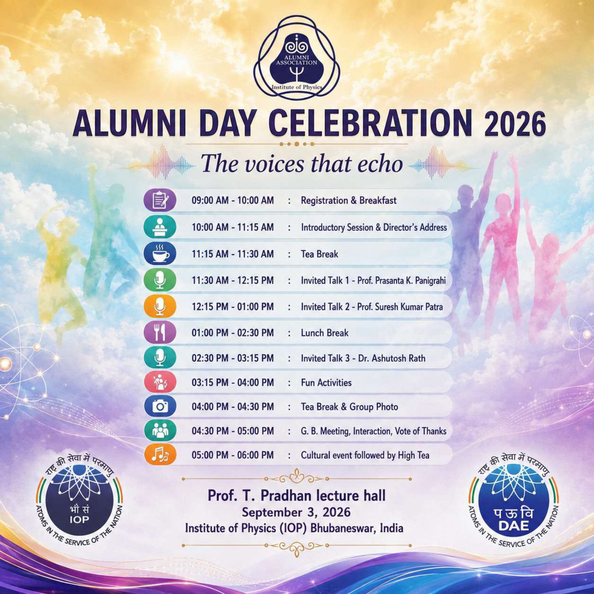 iopbbsr's tweet photo. The  Alumni Association of the Institute of Physics (IOP) Bhubaneswar cordially invites you to the Alumni Day Celebration 2026. Join us for a full day of reconnection, insightful sessions, and celebration!
Join Virtually:https://t.co/PfbcFCb4Pb https://t.co/fNbdELpUWV