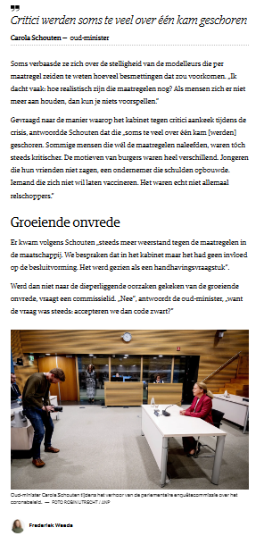 martijntjesmits's tweet photo. We wisten het al: De stompzinnige ééndimensionaliteit van de coronakabinetten was hartverscheurend. In een vitale democratie zou dit niet hebben gekund, deze schrijnende tunnelvisie. Nu zegt insider CarolaSchouten het ook, min of meer . (Uit NRC)
#PEC https://t.co/jqN7TNaLwe