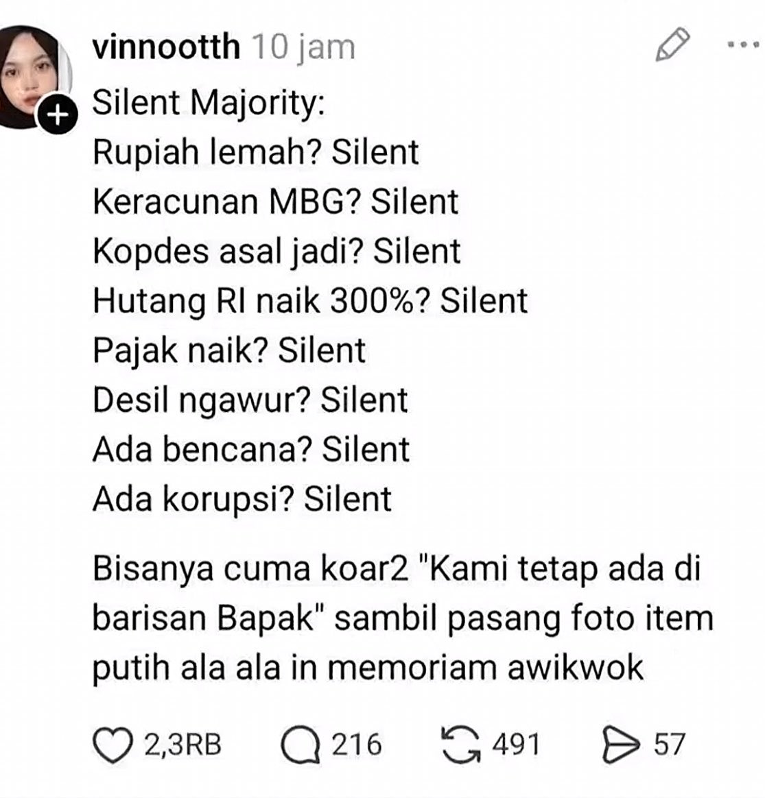 nozelism's tweet photo. Oalah ternyata ini arti silent majority 🫢 https://t.co/C9ghKpS567