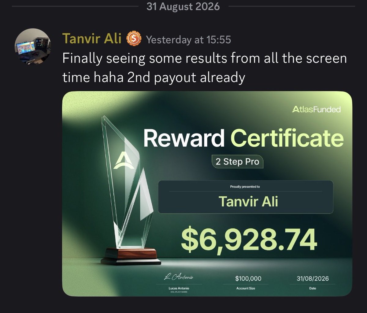 LAntonioAF's tweet photo. Few recent payouts over the last 7 days shared by traders in our Discord Community 💚

Congratulations to you all, could you be next ? https://t.co/u2PMSiMgok