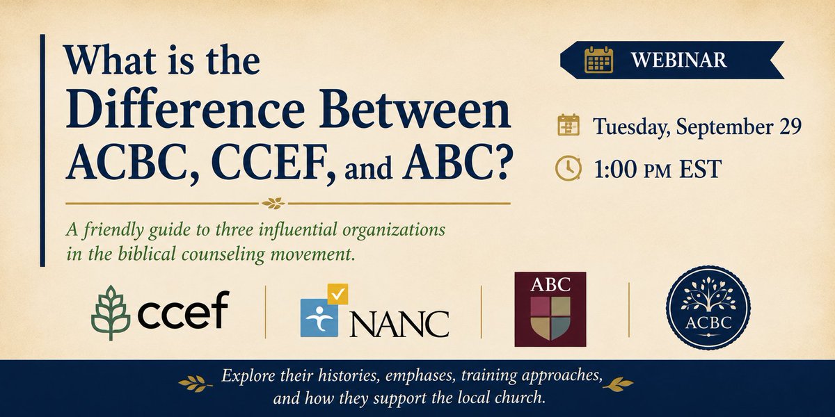 BradHambrick's tweet photo. Free Webinar: 
What’s the Difference Between ACBC, CCEF, and ABC?

https://t.co/n5uT9WYU0S

Join me for this event as we consider a question is frequently asked but rarely answered.

Sept. 29th at 1pm EST https://t.co/ZayYMeaj87