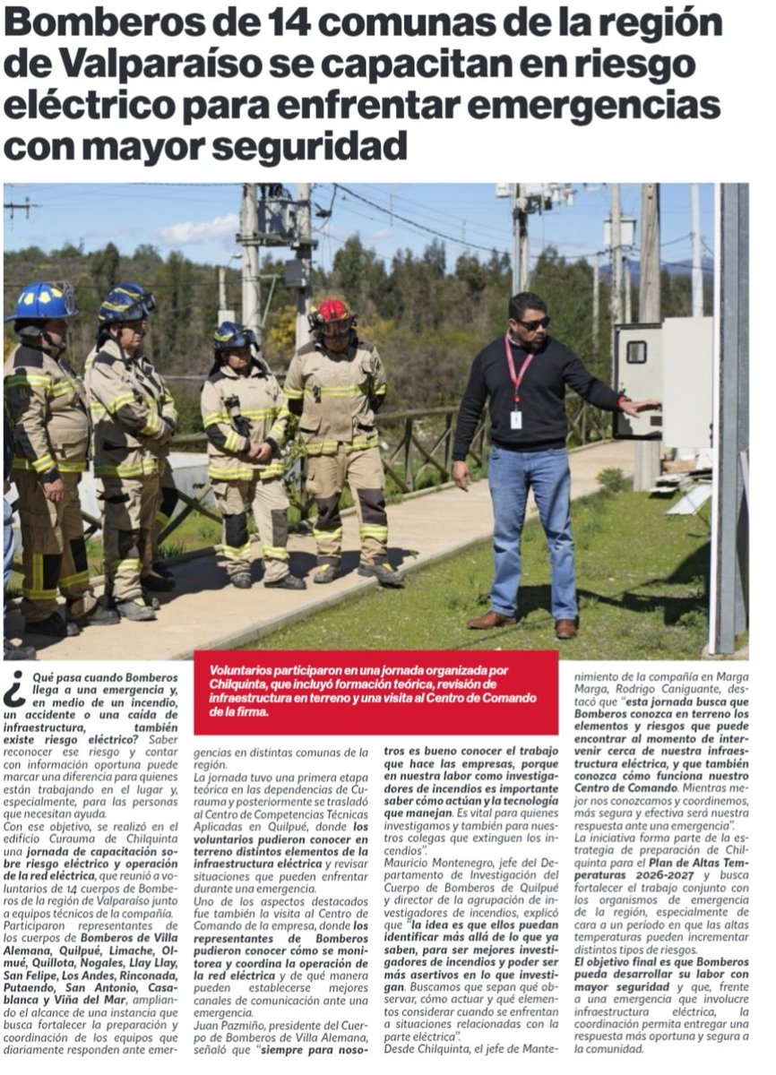 BomberosdeChile's tweet photo. 𝗣𝗥𝗘𝗡𝗦𝗔 | Bomberos de 14 comunas de Valparaíso se capacitan en riesgo eléctrico para enfrentar emergencias con mayor seguridad.
Fuente: Puranoticia. https://t.co/bB70pZrFkm