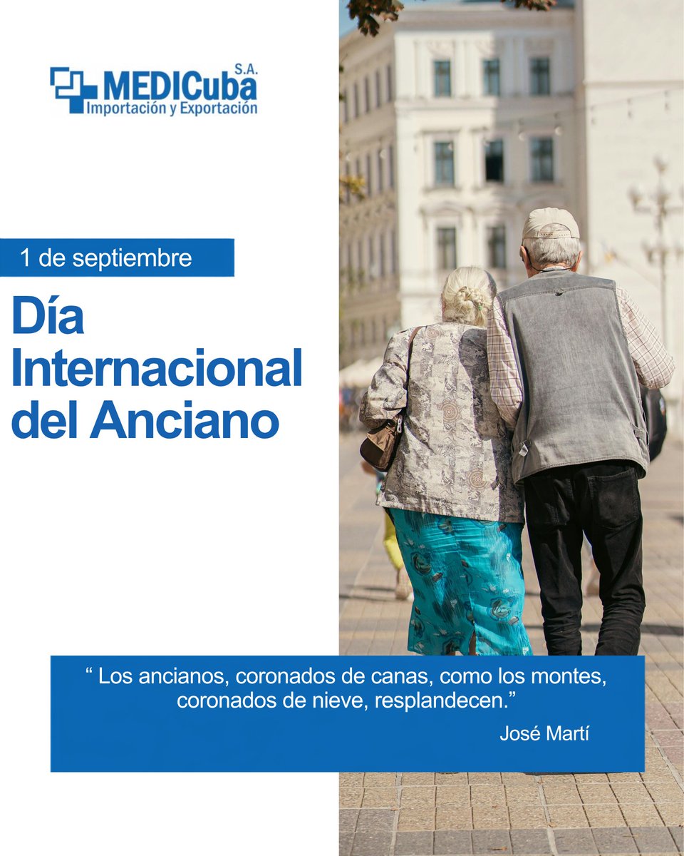 _MEDICuba's tweet photo. 🗓️ 1 de septiembre | Día Internacional del Anciano.
 
 En Cuba, la atención al  adulto mayor es prioridad. Desde la atención primaria hasta los hogares  de ancianos, velamos por una vejez digna y con calidad de vida.
#MEDICubaSA https://t.co/O3haFzLNWp