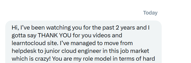 madebygps's tweet photo. hello to all paid cloud and DevOps bootcamps. I am GPS, I have seen the predatory behaviors you use to get people to sign up and I just want you to know that with @learntocloud I am coming for all your students. 

Getting into tech is extremely difficult, you shouldn't be charging people thousands of dollars for content that is mediocre at best and empty promises. You shouldn't be hiding your enrollment prices; you shouldn't be asking people to interview BEFORE they can even apply.

https://t.co/D9Kwpr9NYA is an open source and free educational platform to learn the fundamentals of cloud engineering. We have hands on labs, curriculum, progress tracking, community support, and almost daily updates. 

I can guarantee no other paid or free program can top us and L2C does work, I get messages like this one all the time :)