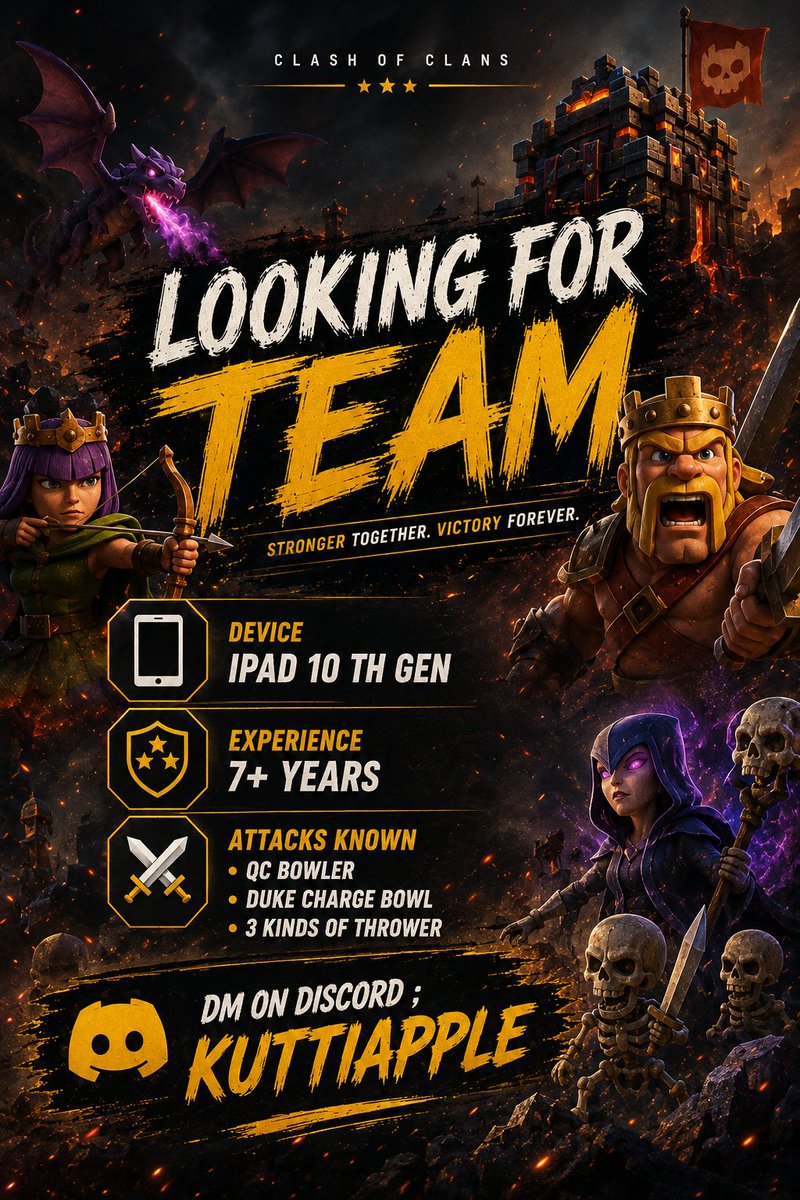 Kutti_apple's tweet photo. @Confusion_CoC I'm currently looking for team
device : ipad 10 th gen
experience: 7+ attacks known : qc bowler, duke charge bowl, 3 kinds of thrower
dm on discord : kuttiapple https://t.co/NG3gyCVyc7