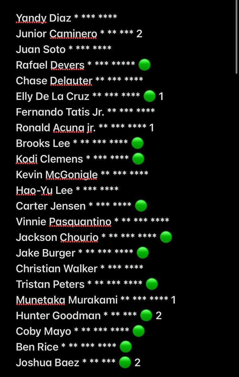 GHXSTSPORTS's tweet photo. My Homer List 

🟢 = my highlight in the @PropFinderApp app https://t.co/Iqnnb0j0ke