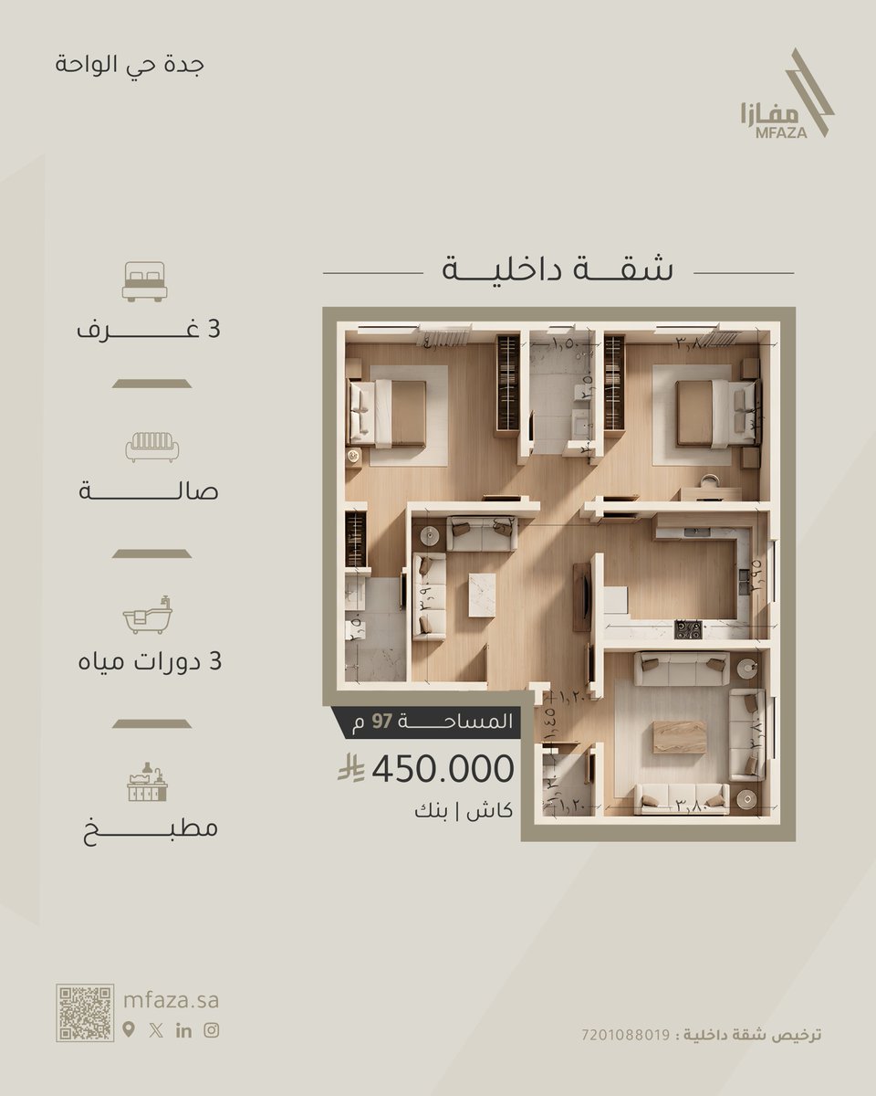 Mfazasa's tweet photo. بدأ البيع رسميا 📢
في مشروع الواحة 101

يقدم لك سكن يجمع الموقع المميز والتصميم العصري وجودة التنفيذ.

تعلن مفازا للتطوير العقاري عن مشروع الواحة 101 في حي الواحة بمدينة جدة، بموقع حيوي قريب من الطرق الرئيسية والخدمات الأساسية، وتصميم سكني عملي يوفر الراحة والخصوصية.

لماذا الواحة 101؟

موقع قريب من كل ما تحتاجه في حياتك اليومية
المسجد على بعد دقيقتين
المدرسة على بعد دقيقة
الحديقة على بعد 3 دقائق
المجمع الطبي على بعد 5 دقائق
المحطة على بعد دقيقة

شقق بمساحات عملية تبدأ من 97 م² وتضم غرفة ماستر وغرفتي نوم وصالة عائلية ومجلس ومطبخ و3 دورات مياه مع مدخلين.

كما يوفر المشروع نماذج روف بمساحة إجمالية تصل إلى 196 م²، تشمل مساحة بناء 134 م² وسطحا خاصا بمساحة 62 م²، مع 4 غرف وصالة عائلية ومجلس ومطبخ و3 دورات مياه.

عدد الوحدات محدود.

للتواصل والاستفسار:
0502981779
920017987

#مفازا #ارث_يسكن #نبني_بإتقان #التطوير_العقاري #مقاولات