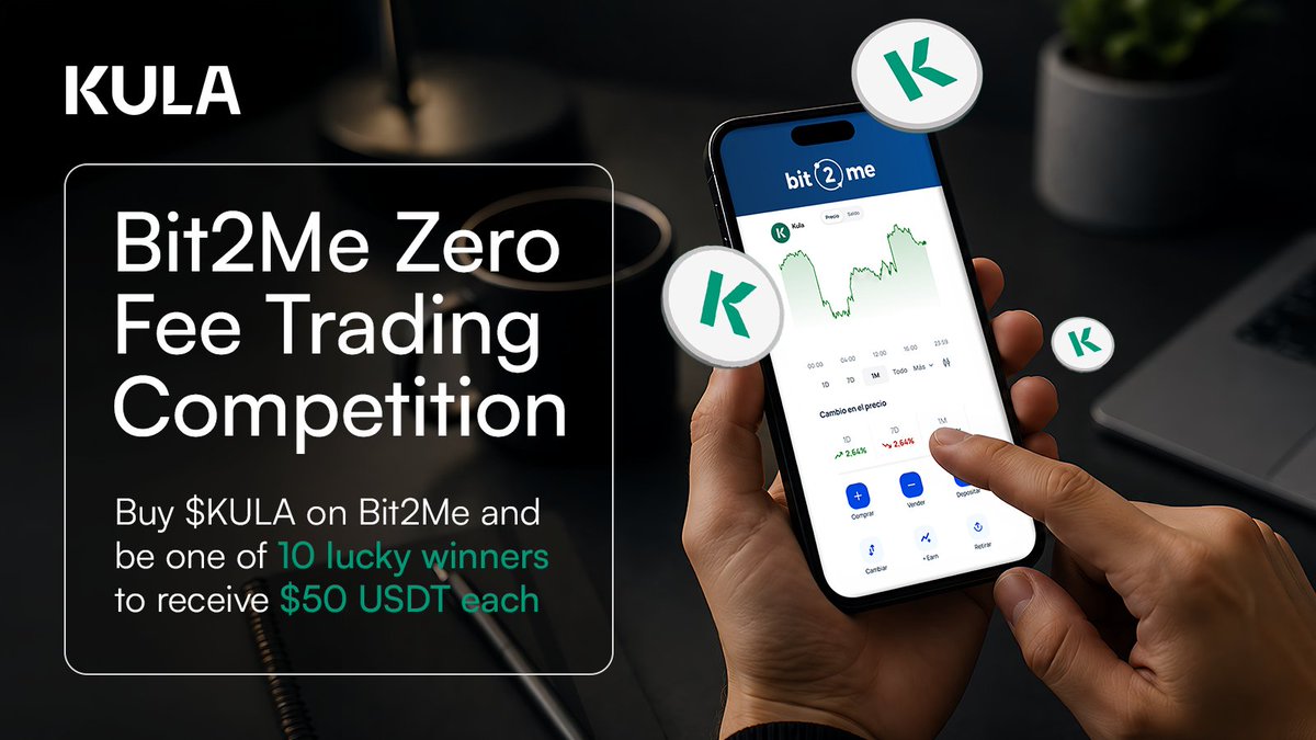 kula_dao's tweet photo. New quest live on @zealy_io 🚀

$KULA is now trading on Bit2Me with zero fees until Thursday 3 September, 23:59 CET.

Trade $100 of $KULA on Bit2Me, complete the quest, and you're in the draw. 10 winners take $50 USDT each.

No leaderboard. Everyone who hits the $100 minimum has the same odds.

Join the quest: https://t.co/t5vL3O8nYG