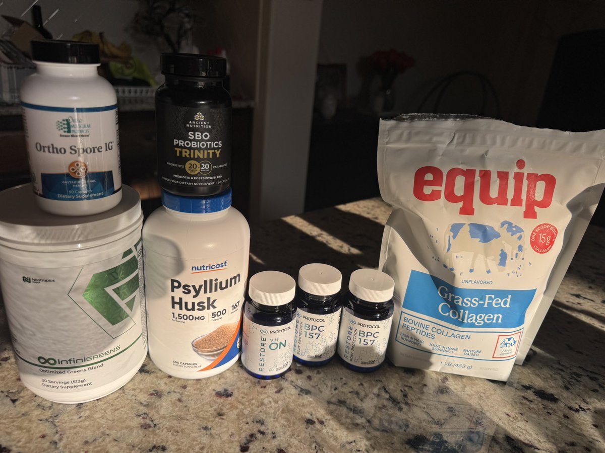 _TrueVoodoo's tweet photo. Been on a mission to heal my gut and improve my microbiome and so this is what my morning supplement routine looks like in addition to @revivosupps, goBHB, and a glass of kiefer. https://t.co/qKUn9Ir53J