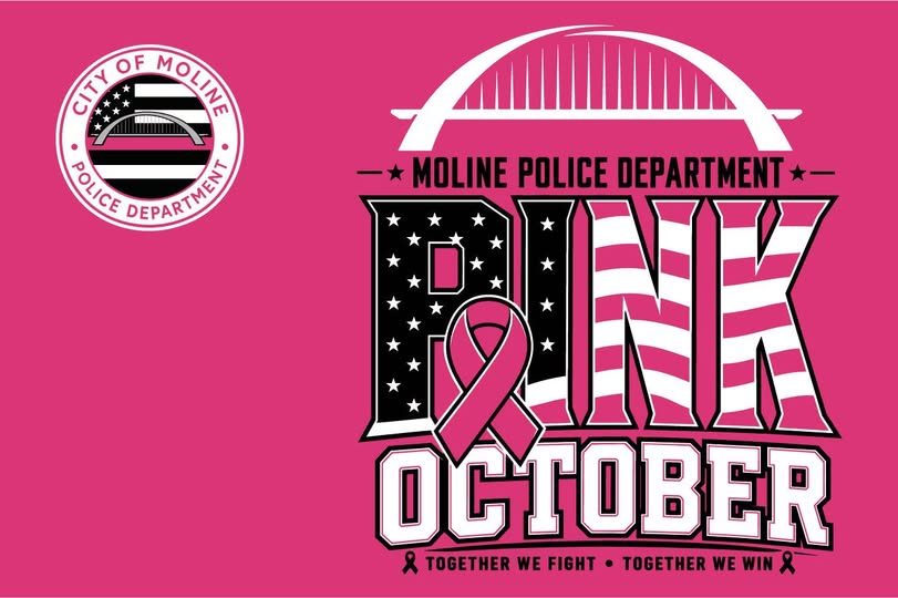 MolinePolice's tweet photo. It is time for Pink October.  

Starting October 1st, you can join us in supporting those who have been impacted by cancer by going pink.  

Click on this link and order your shirt today: 
https://t.co/8vnvafTj3z

All proceeds go to support the @CSCIAIL https://t.co/VOpufBl7qd