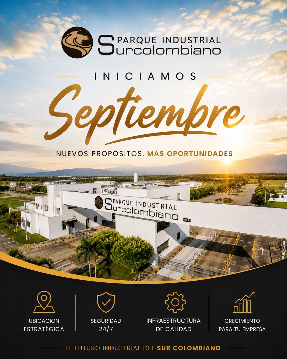 PiSurcolombiano's tweet photo. Septiembre trae nuevas oportunidades. 🚀

Ubicación estratégica, seguridad e infraestructura para impulsar tu empresa.

📍 Km 4.5 vía Neiva–Palermo
📞 311 830 2673
#ParqueIndustrialSurcolombiano #Huila #Empresas https://t.co/RonRKi5ys9