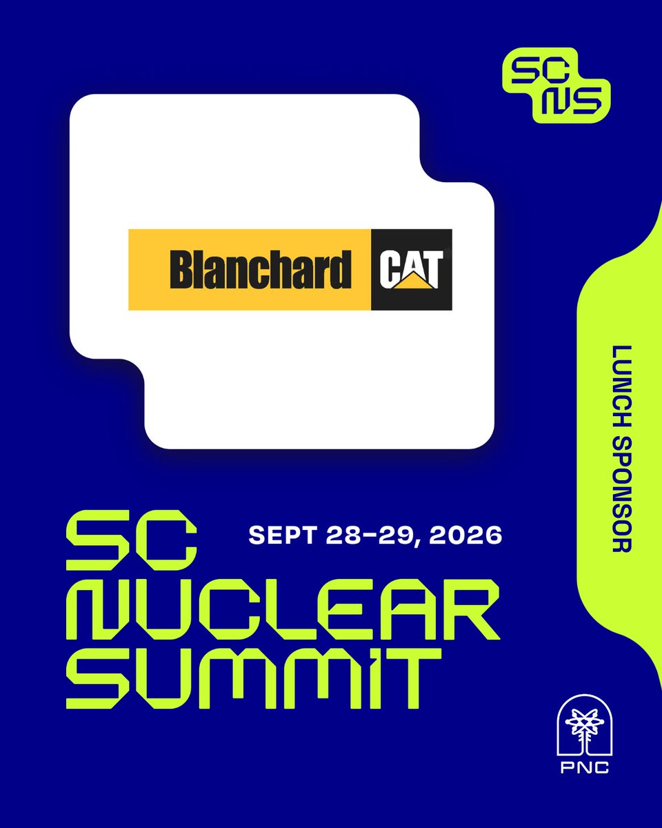 palmettonuclear's tweet photo. We’re proud to welcome @BlanchardCat as a Sponsor of the 3rd Annual SC Nuclear Summit!

🔗 https://t.co/Ajr5H6eIJY

#SCNuclearSummit https://t.co/h0vSB4Os06