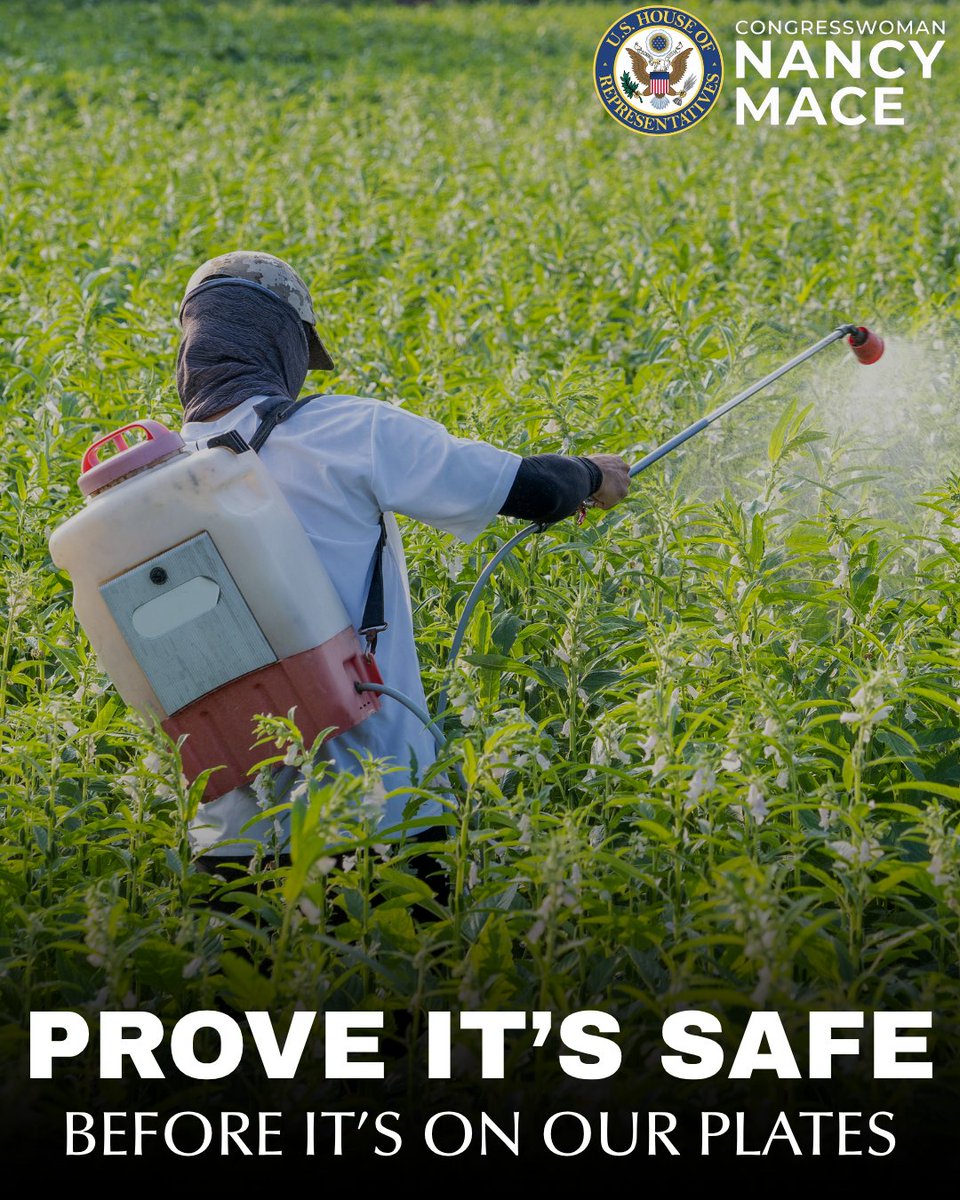 RepNancyMace's tweet photo. Right now, the EPA only requires two generations of testing before approving a pesticide's safety. Not nearly enough data to catch long-term harm.

We introduced the SOUND Pesticide Research Act to double the standard to four generations of testing. The bill also directs the EPA to audit existing pesticide safety determinations within 180 days and report back to Congress within two years.

Prove it is safe, or keep it off the market. Our health is not optional.

Make America Healthy Again.