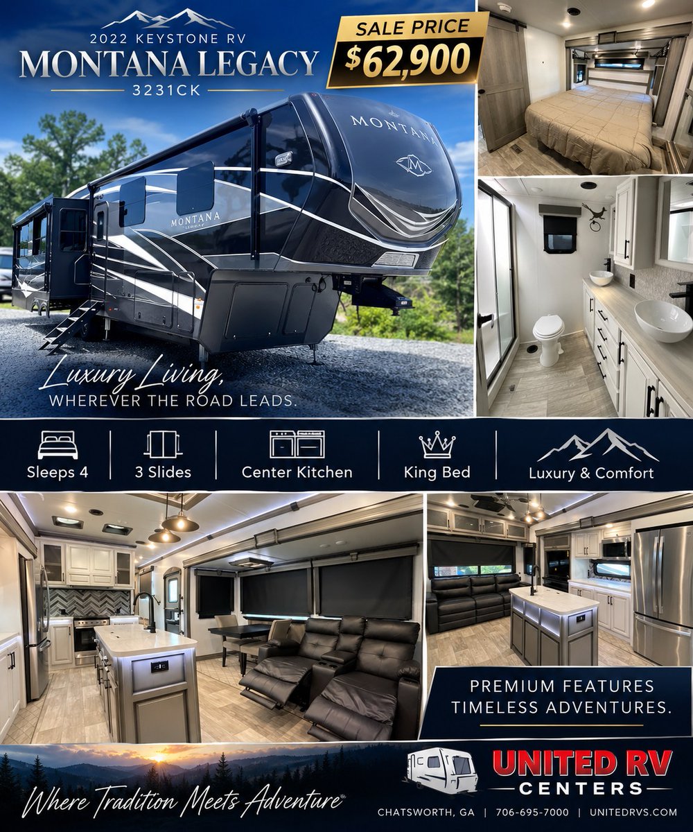 YulandaPanh13's tweet photo. 2022 Keystone Montana Legacy 3231CK

Luxury, comfort, and adventure—now only $62, 900. Enjoy premium residential features, a spacious kitchen island, rear living area, private bedroom, pull-out pantry, and outdoor shower. United RV Centers, https://t.co/Z4HvTgxgLc