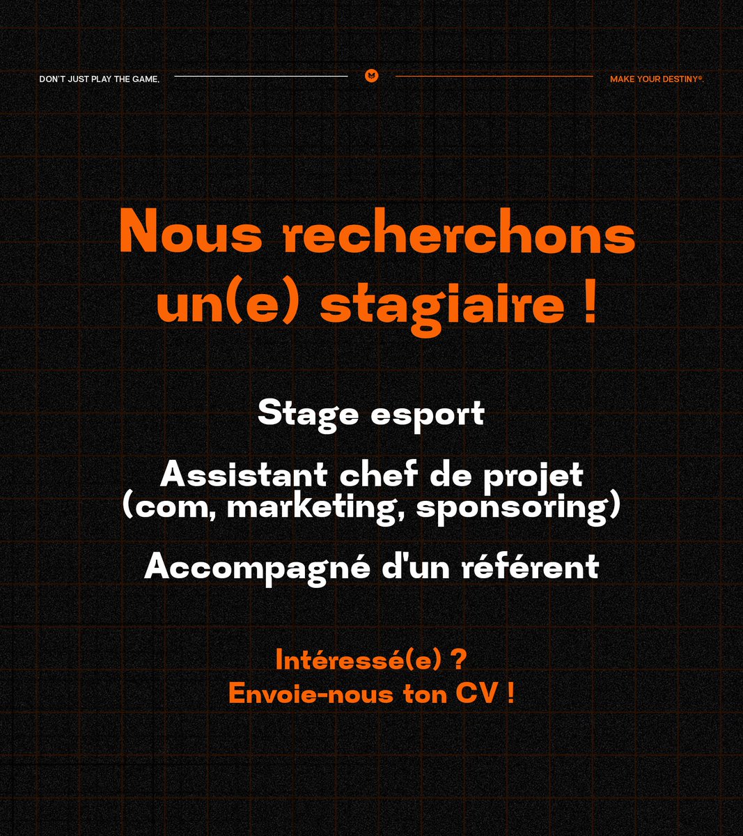 teamMYD's tweet photo. Prêt(e) à faire partie de l'aventure ? 🧡🖤

Envoie nous ton CV dès maintenant !

#MYDominate https://t.co/iD1GkxtSv9