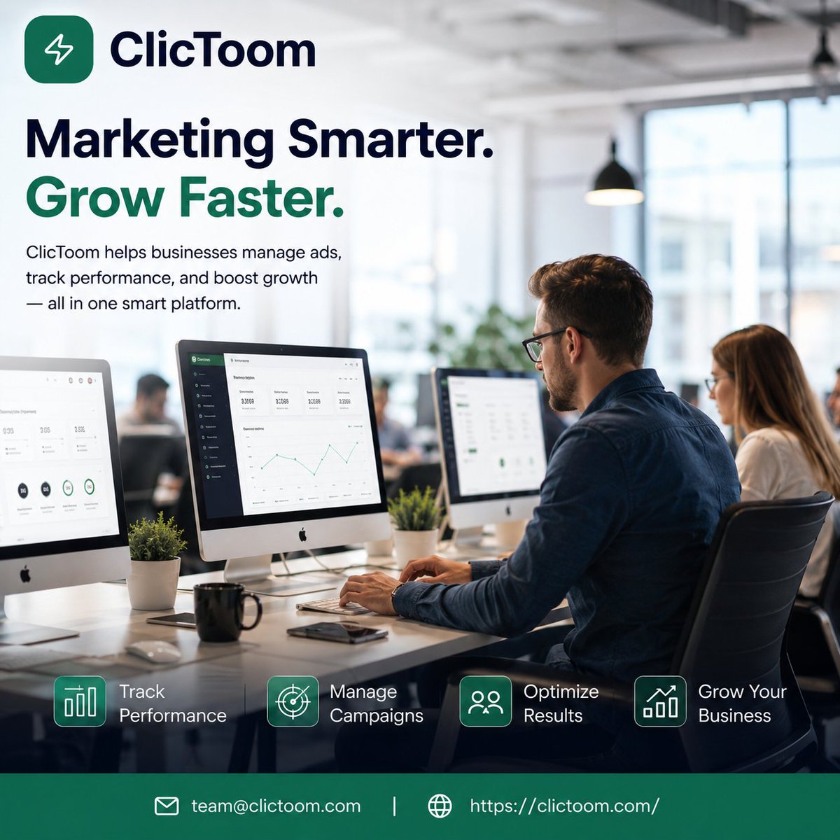 clictoomcom's tweet photo. 🚀 Marketing Smarter. Grow Faster.
 Bring PPC tracking, SEO automation, email marketing, lead generation, sales funnels, and more together in one powerful dashboard with ClicToom.
🌐 Website: https://t.co/xpG0XCgQb7
📧 Email: team@clictoom.com
#ClicToom #DigitalMarketing https://t.co/lpPBmJ3S5G