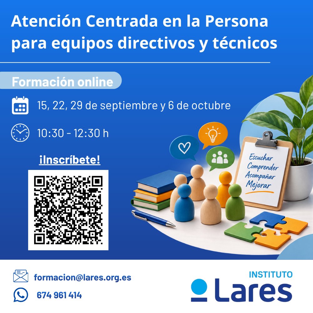 Laresmayores's tweet photo. 📘#Formación Lares
💡 Implantar la #ACP no consiste solo en conocer el modelo: el verdadero #reto es implantarlo.
💻8 horas | Aula Virtual
💶104 € por #participante
✅Formación #bonificable
📲Inscríbete en este #enlace https://t.co/yRcFJJcHD8 o escaneando el código #QR https://t.co/oCYuIxPLpW